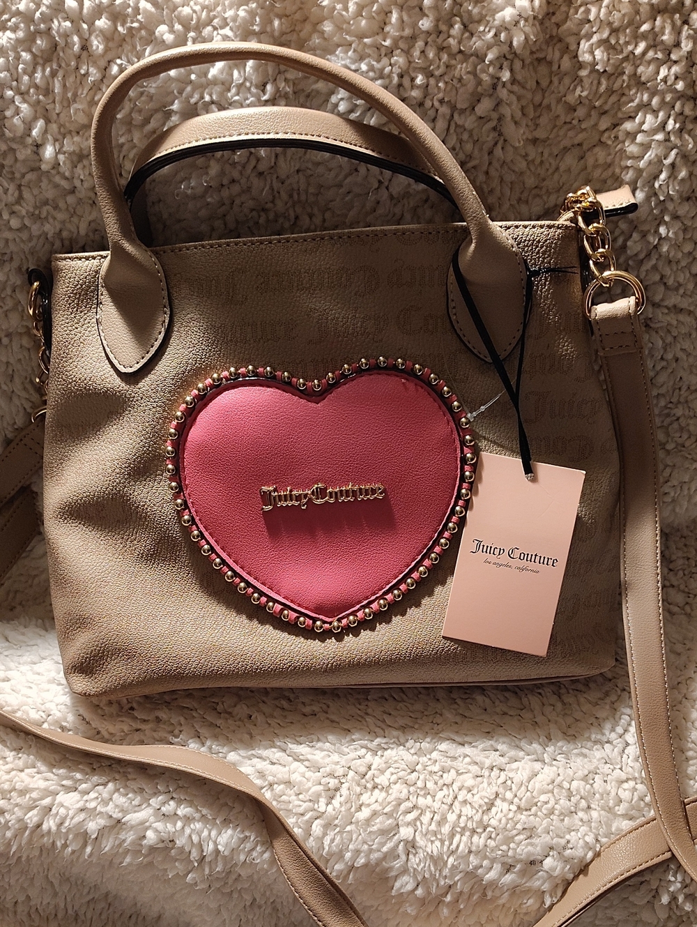 Juicy Couture Beige Mini Satchel with Pink Heart Patch